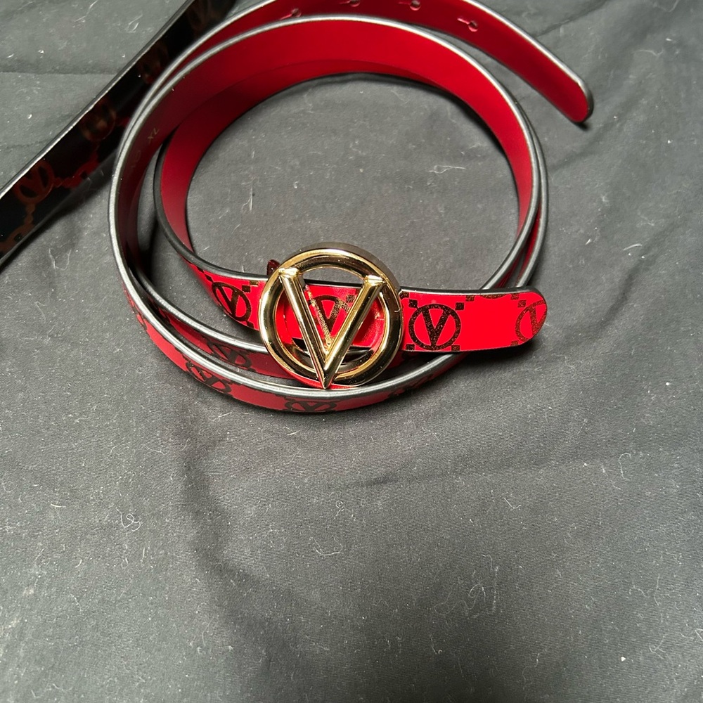 Valentino Red and Gold Belt with Signature Buckle